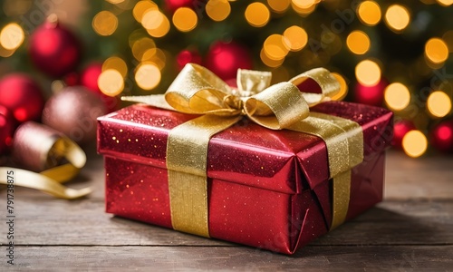 Wallpaper Mural Red glittering gift with golden ribbon Torontodigital.ca