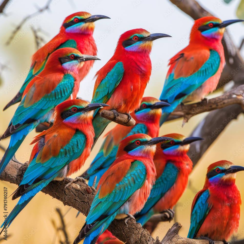 Obraz premium A flock of seagulls rests peacefully, their wings folded against their bodies, as they take a moment of respite by the shore