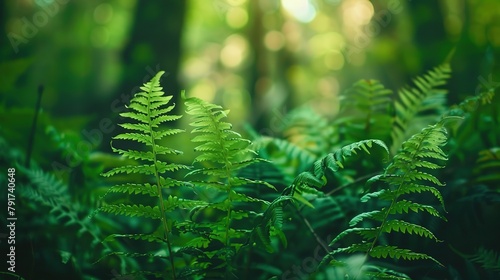 Close up of green ferns in a forest