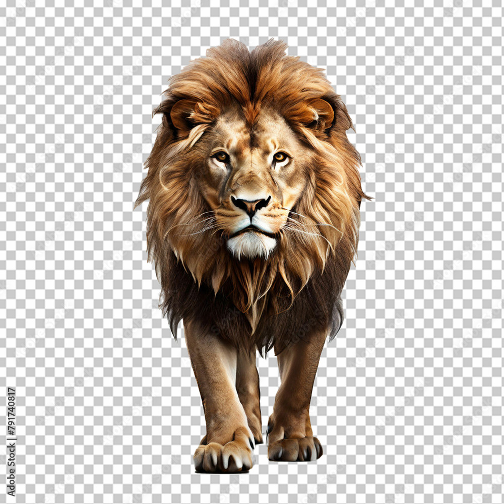 Studio portrait of a lion on a white background