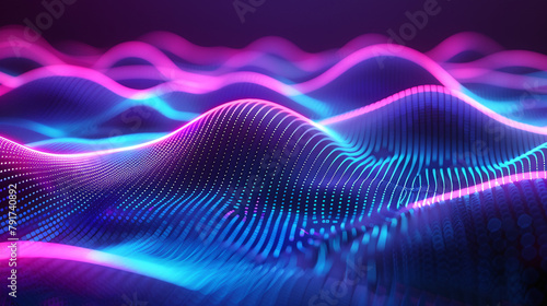 Vibrant Purple and Blue Digital Waves Abstract Technology Background photo