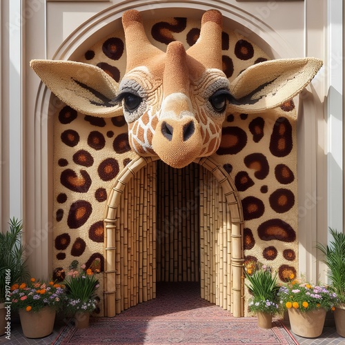 Kid, giraffe  mouth entrance, entrance for kids, playland land for kids photo