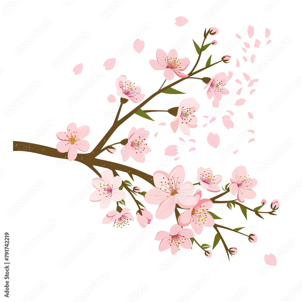 Branches with sakura flowers on a white background
Branches with sakura flowers on a white background