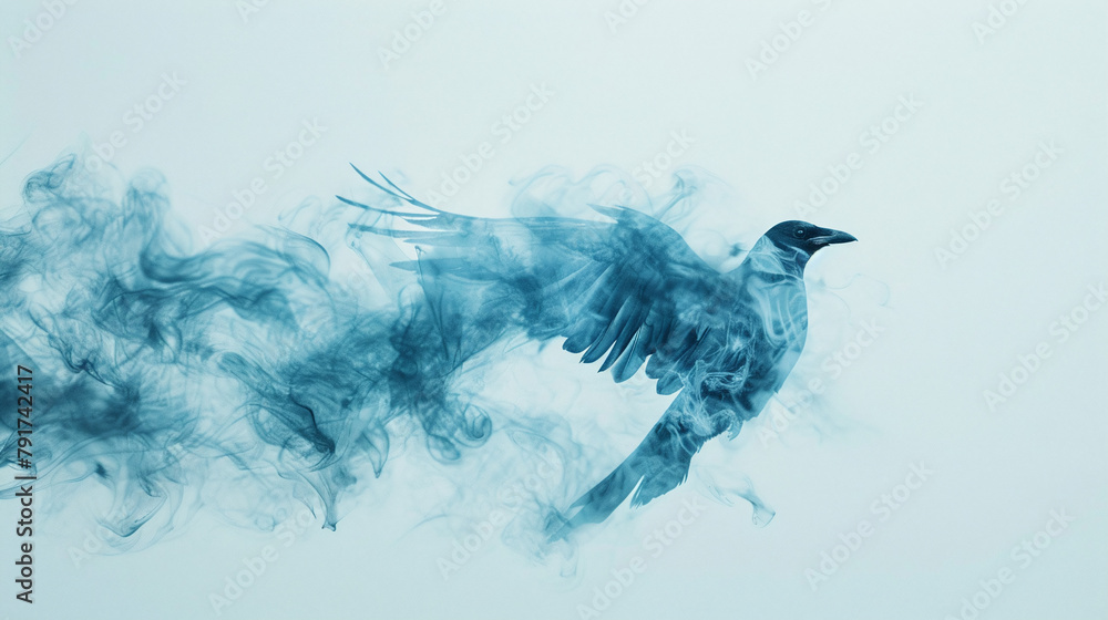Naklejka premium Abstract Blue Smoke Bird in Flight Creative Concept Art