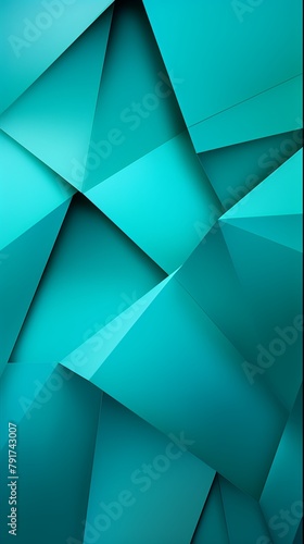 Turquoise background with geometric shapes and shadows, creating an abstract modern design for corporate or technology-inspired designs with copy space for photo text or product