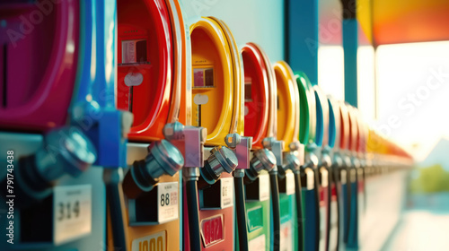 Colorful fuel gasoline, Colorful Fuel Pump Array photo