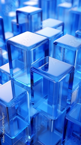 a group of blue glass cubes