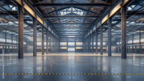 Spacious empty warehouse for storage and distribution centre