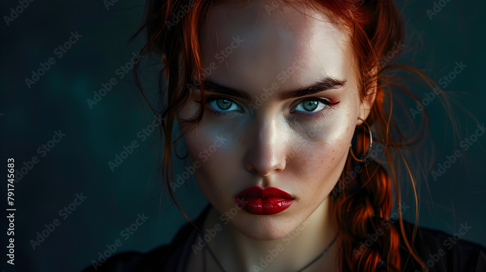 Epic close-up photoshoot of a charming vampire character looking directly at the camera against a dark and dramatic black background.
Epic close-up photoshoot of a charming vampire character looking directly at the camera against a dark and dramatic black background.