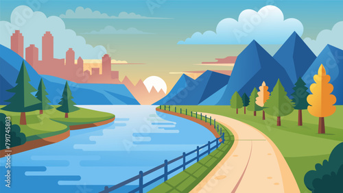 A waterfront trail that winds along a scenic river providing a serene and peaceful setting for morning jogs or evening strolls.
