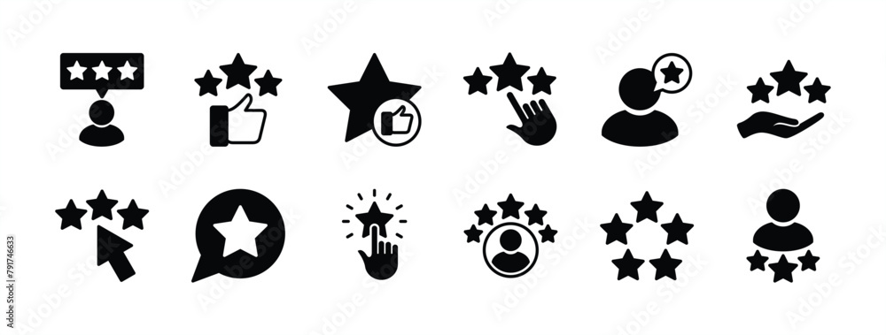 Customer review, rating, and feedback icon set. Containing testimonial, survey, opinion, satisfaction, service, life events, quality, evaluation, test, result, communication. Vector illustration Customer review, rating, and feedback icon set. Containing testimonial, survey, opinion, satisfaction, service, life events, quality, evaluation, test, result, communication. Vector illustration