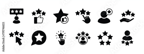 Customer review, rating, and feedback icon set. Containing testimonial, survey, opinion, satisfaction, service, life events, quality, evaluation, test, result, communication. Vector illustration