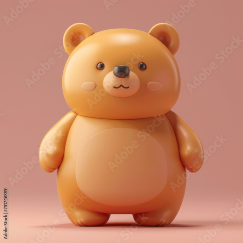 Adorable glossy 3D cartoon bear with a soft pink background, ideal for children's themes.