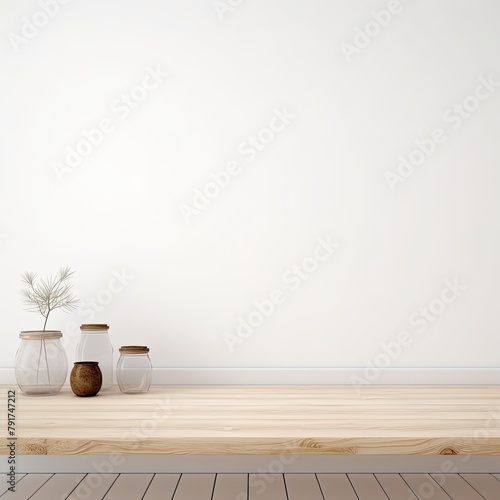 White background with a wooden table, product display template. white background with a wood floor. White and white photo of an empty room for presentation or packaging design in the style of an empty