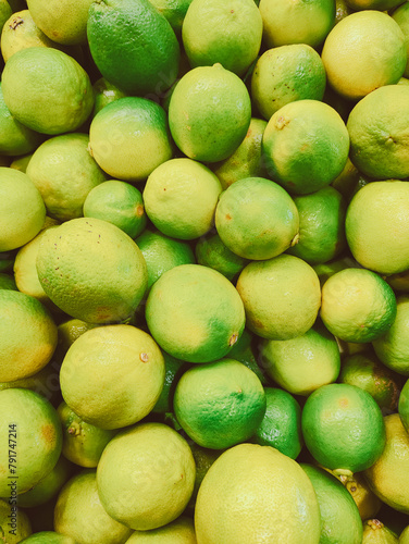 Top view of lemon exposed in a supermarket. Close up of organic food.