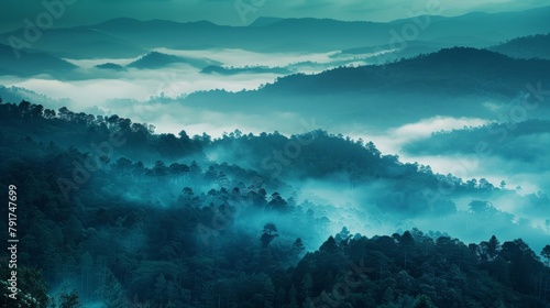 .KSA panoramic view of misty mountains and_dense forest