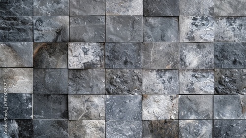 Close up of a wall built with gray stone blocks