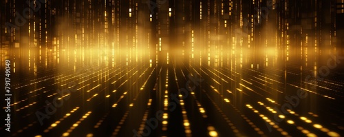 Yellow binary code on dark, creating an atmosphere of data technology and cyber security. Focus on the binary number texture with copy space for photo text or product, blank empty copyspace