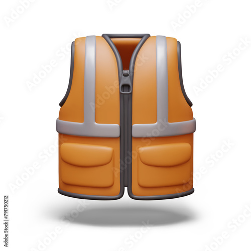 Bright vest with reflective stripes. Sleeveless clothes of builder, repairman, rescuer