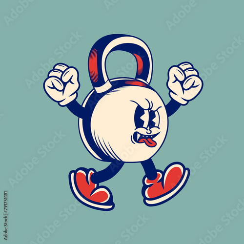Retro character design of kettlebell