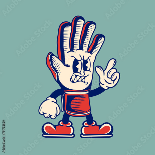 Retro character design of goalkeeper gloves
