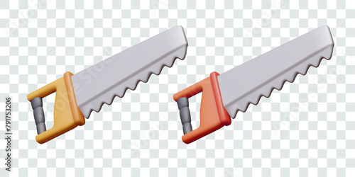 Set of realistic saws of different colors. Isolated vector tools for working with wood