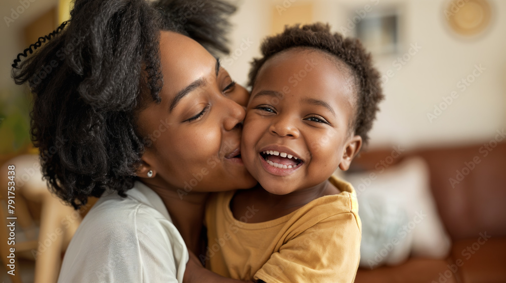 portrait of woman kissing her cute baby son, generative ai portrait of woman kissing her cute baby son, generative ai