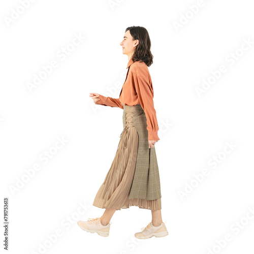 Full body photo of a walking white woman. Full body photo PNG with transparent background precisely cut out with clipping path. photo