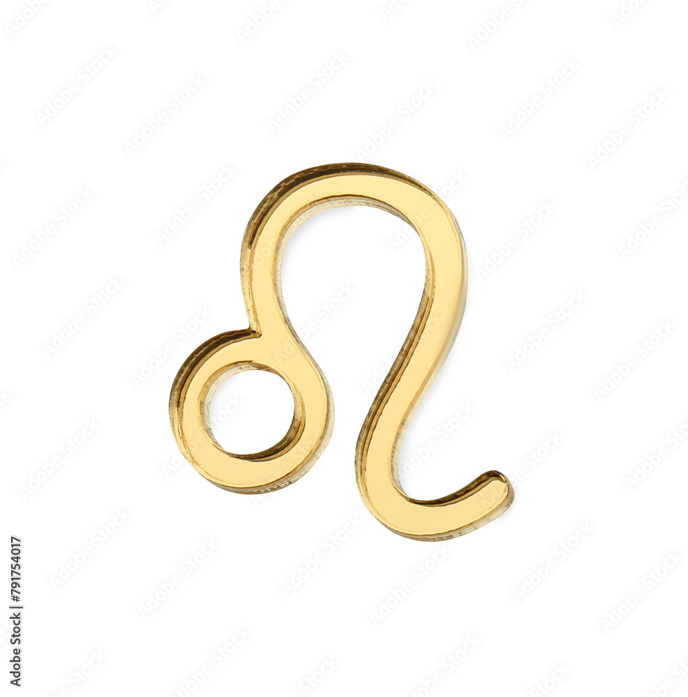 Zodiac sign. Golden Leo symbol isolated on white, top view Zodiac sign. Golden Leo symbol isolated on white, top view
