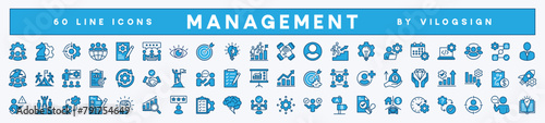 Set of business and management icon. Containing teamwork, statistics data, strategy, development, project, manage, plan, schedule, time, partnership, manager, workflow, decision. Vector illustration