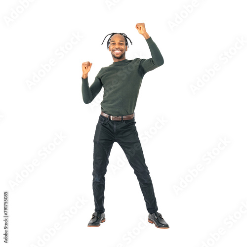Full body photo of a black man dancing. Full body photo PNG with transparent background precisely cut out with clipping path.