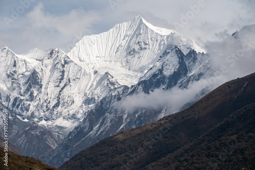 View of Mt.Gangchempo (6,387 m) lies in Langtang region and has been perceived as best destination of Nepal.