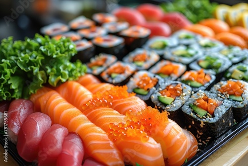 A platter of sushi and sashimi