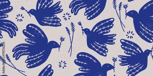 Hand drawn ethno style ornament birds. Abstract trendy print. Fashionable vector template for your design.
