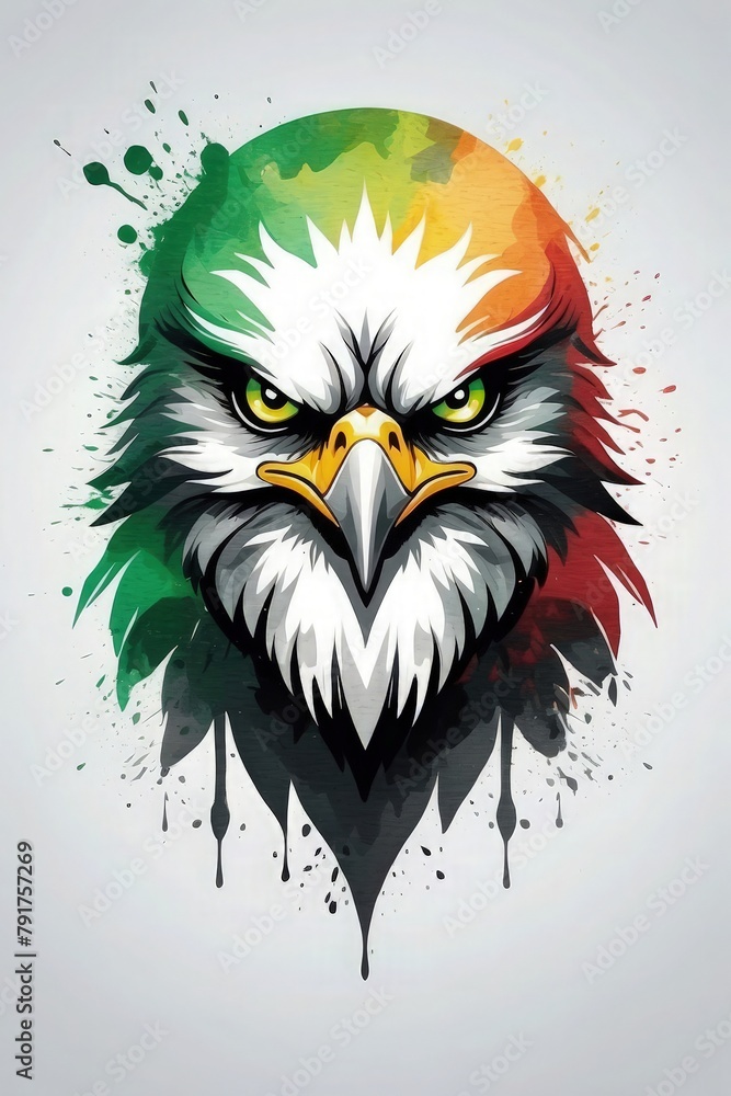 Eagle head with colorful splashes on white background. Vector illustration. Generative AI.