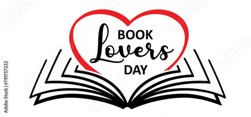 Book lovers day. Cartoon open book and pages with love heart. Education concept. Line drawing. Opened books sign. Book store logo. Flying pages. 