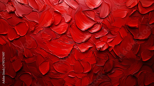 a striking array of red oil paint strokes applied with a thick impasto technique, creating a rich texture that gives the canvas a palpable sense of depth