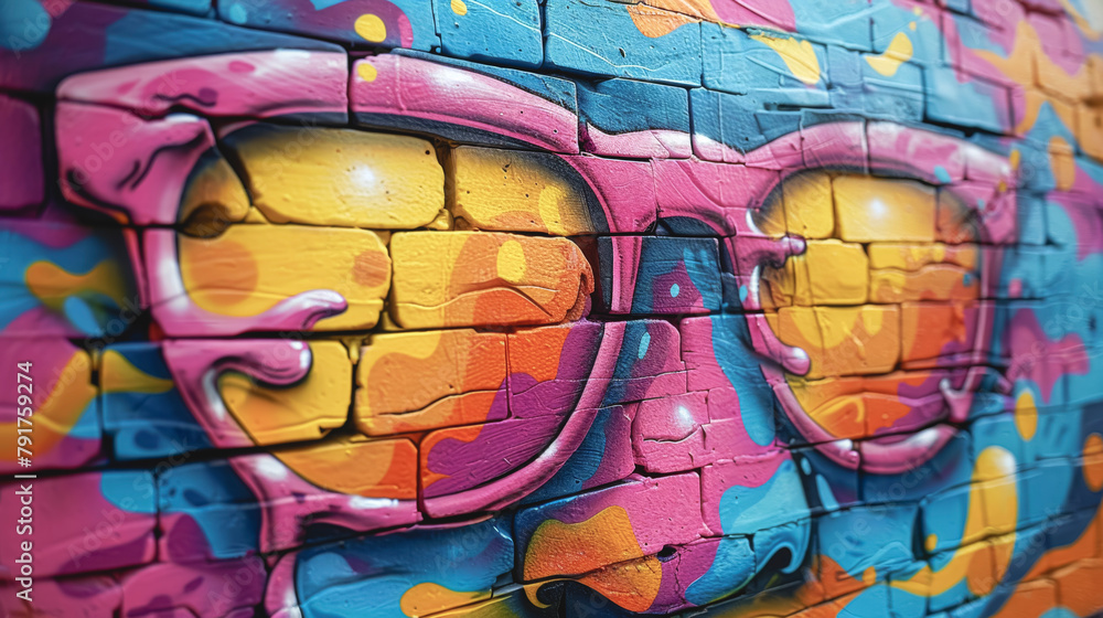 Obraz premium Stylish street graffiti with the face of a woman in sunglasses.