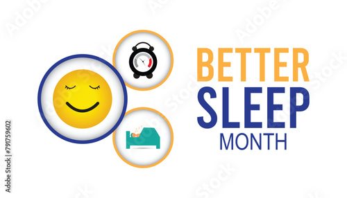 Better Sleep Month observed every year in May. Template for background, banner, card, poster with text inscription.