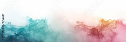 This image captures the beautiful and ethereal movement of smoke  with colors transitioning from blue to pink over a clean white backdrop