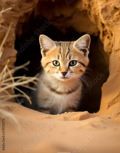 wildlife, sand cat, reallife animals, sand desert сreated with Generative Ai © Andrii Yablonskyi