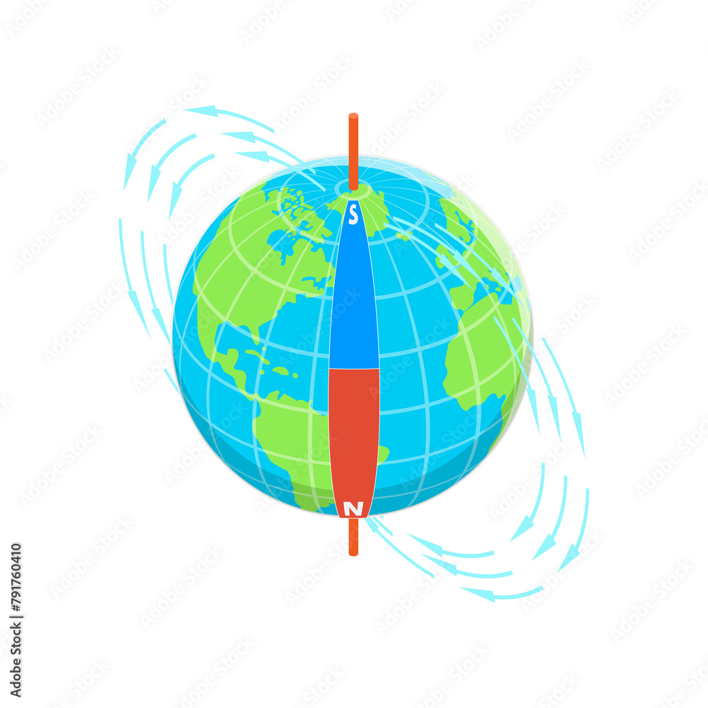 3D Isometric Flat Illustration of Earth's Magnetic Field, Geographical ...