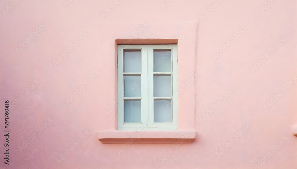 Fototapeta premium Pastel color On the freshly painted wall of a house there is a single closed window on digital art concept, Generative AI.
