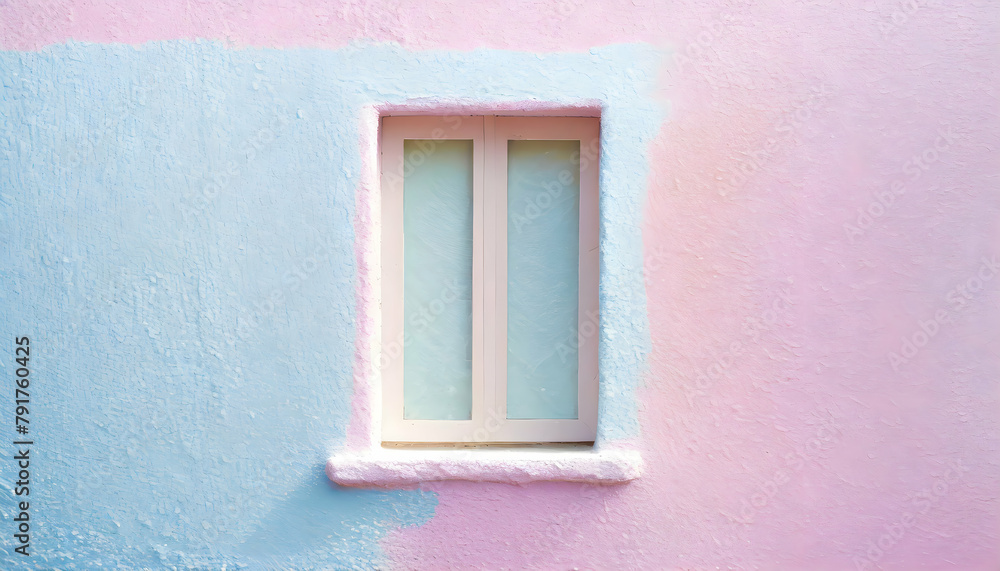 Pastel color On the freshly painted wall of a house there is a single closed window on digital art concept, Generative AI.