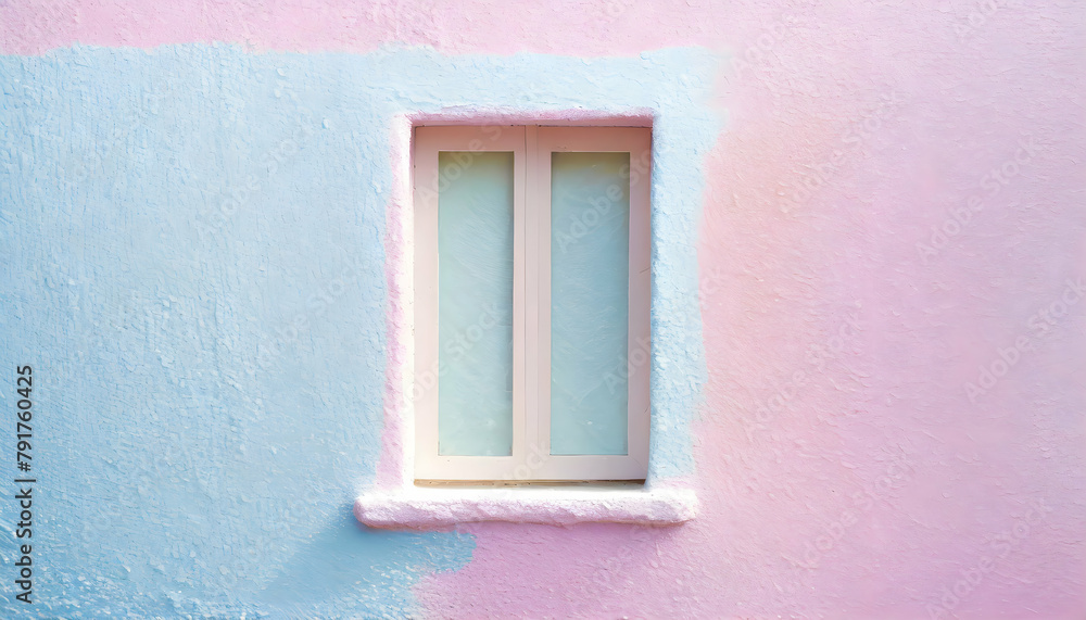 Pastel color On the freshly painted wall of a house there is a single closed window on digital art concept, Generative AI. Pastel color On the freshly painted wall of a house there is a single closed window on digital art concept, Generative AI.