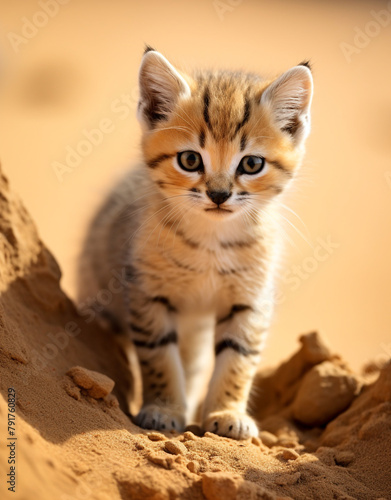 wildlife, sand cat, reallife animals, sand desert сreated with Generative Ai © Andrii Yablonskyi