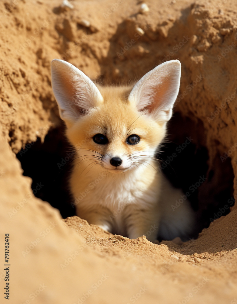 Obraz premium wildlife, fennec fox, reallife animals, sand desert сreated with Generative Ai