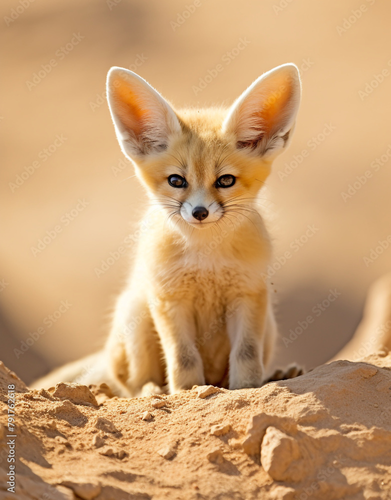 Fototapeta premium wildlife, fennec fox, reallife animals, sand desert сreated with Generative Ai