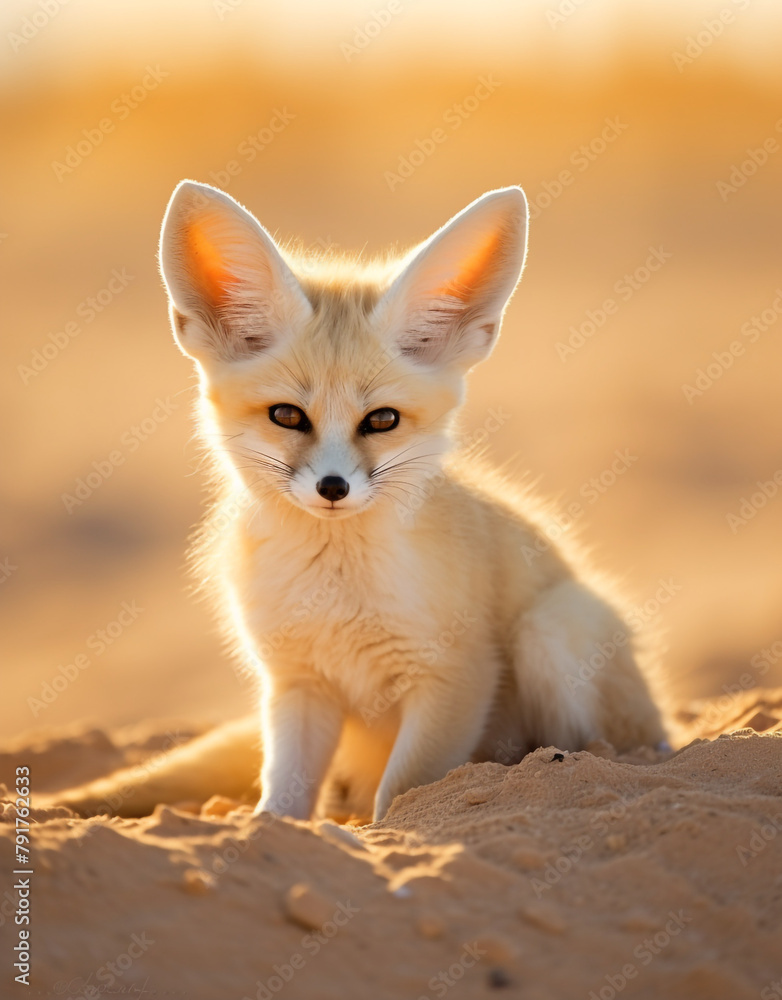 wildlife, fennec fox, reallife animals, sand desert сreated with Generative Ai
