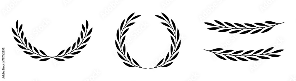 Set of wreaths and branches with leaves. Hand drawing laurel wreaths and branches collection. Laurels wreaths, swirls, twigs and flower ornaments. Herbs, flowers and plants elements. Design elements. Set of wreaths and branches with leaves. Hand drawing laurel wreaths and branches collection. Laurels wreaths, swirls, twigs and flower ornaments. Herbs, flowers and plants elements. Design elements.